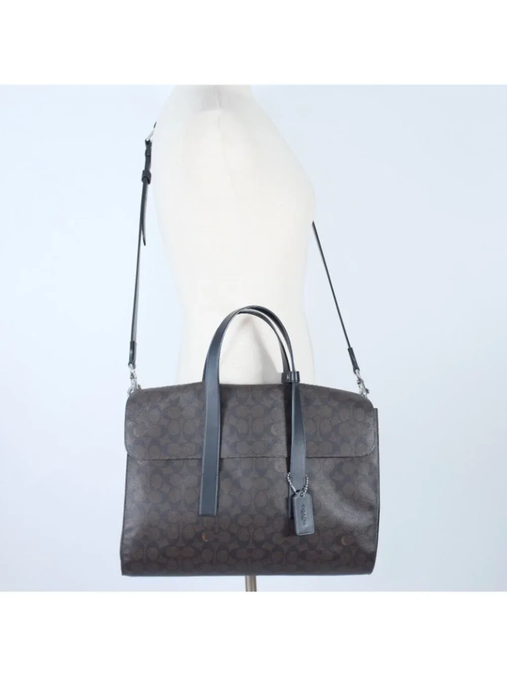 New Mens Coach Flatiron Portfolio Bag Briefcase Signature Canvas Monogram Brown